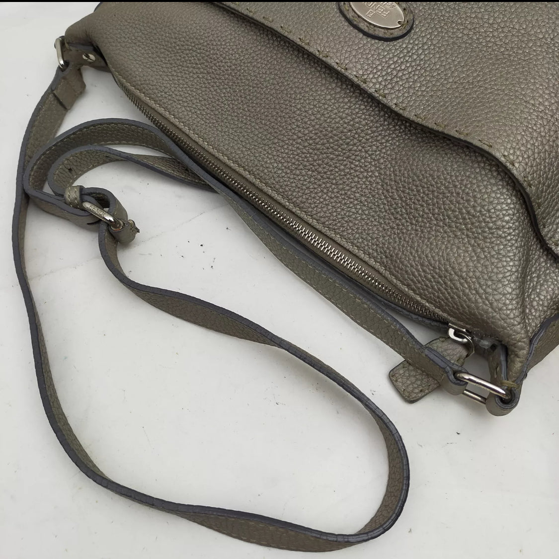 Fendi Selleria Gray Leather Crossbody Bag/Authentic