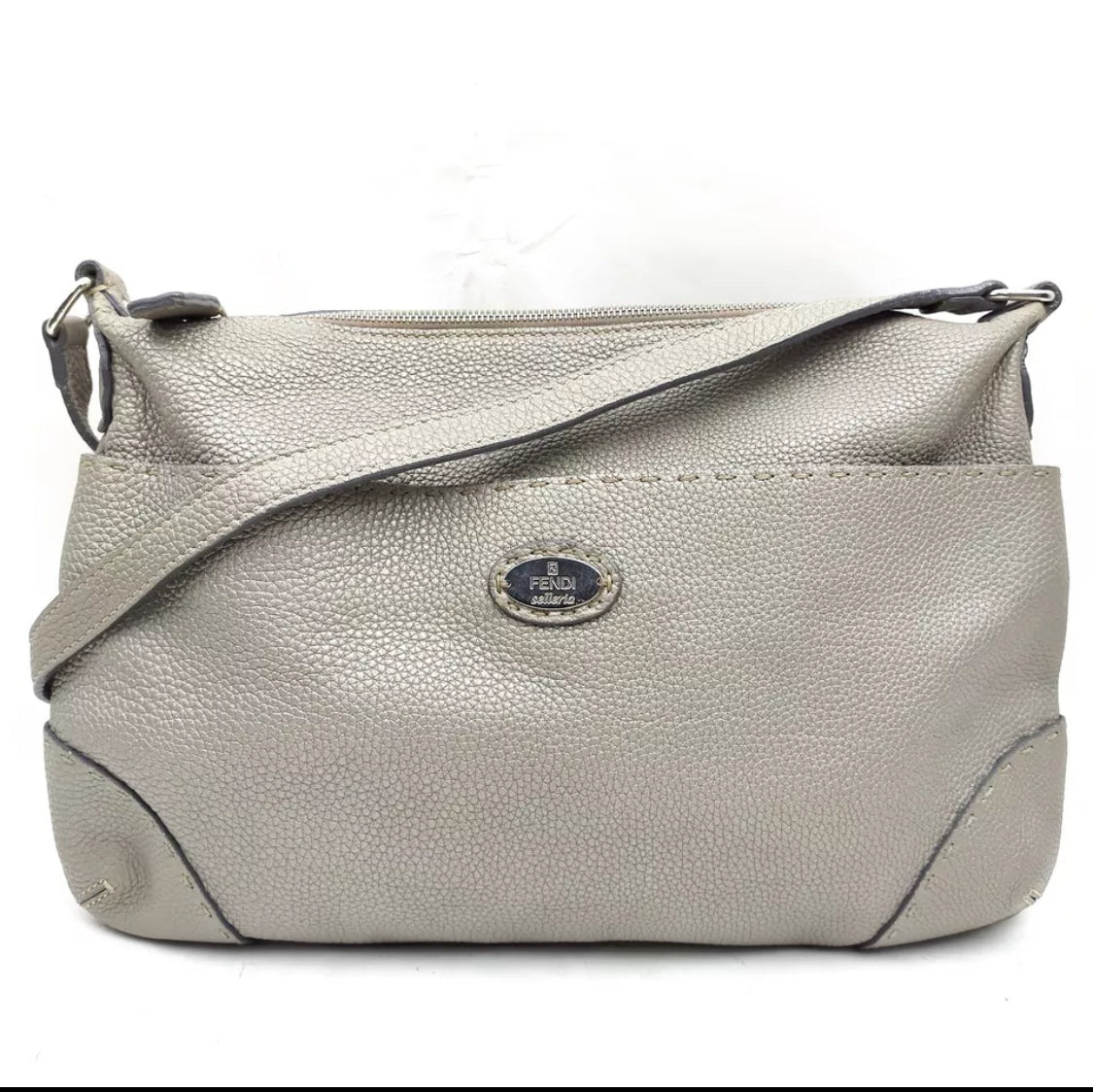 Fendi Selleria Gray Leather Crossbody Bag/Authentic