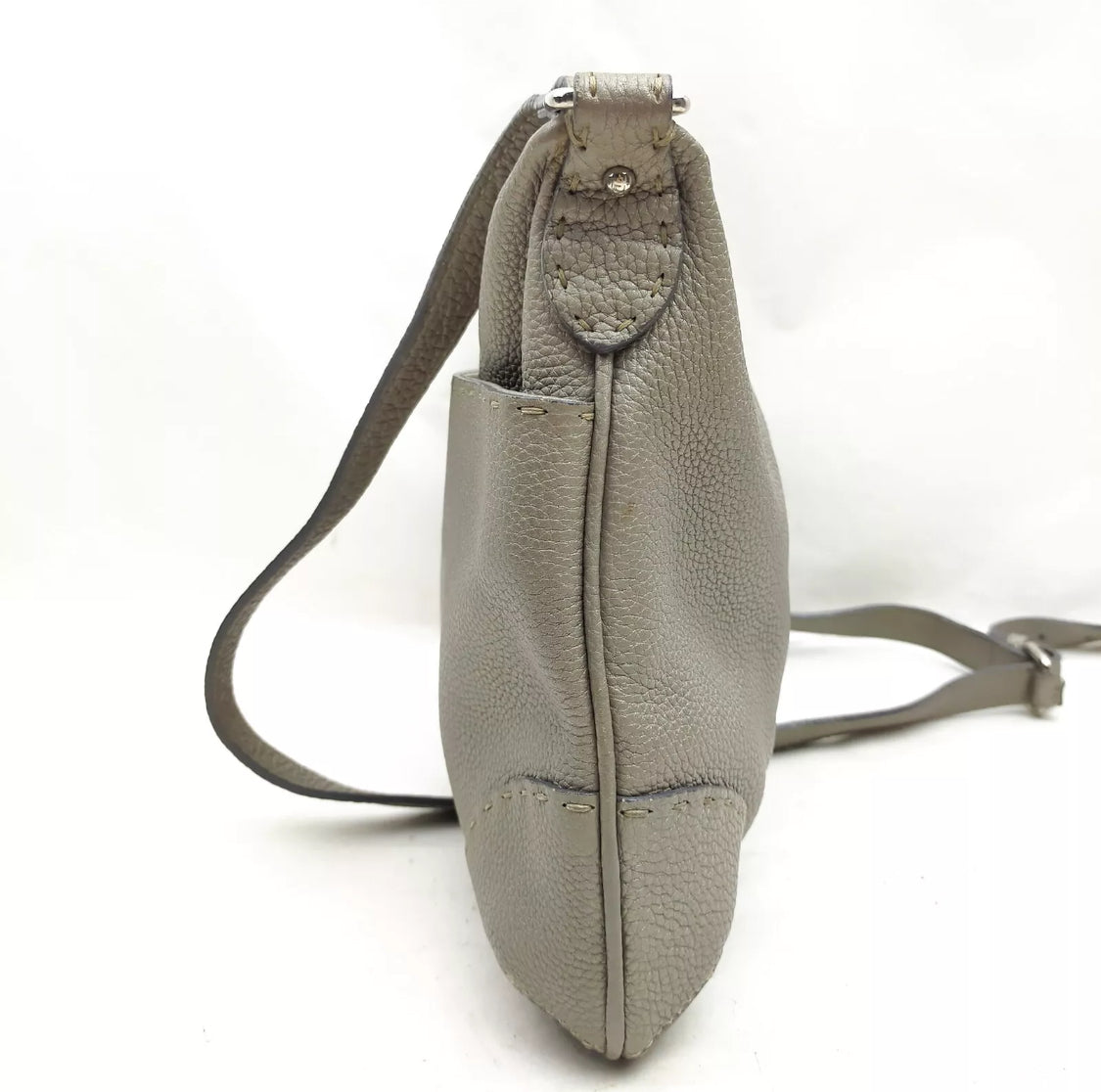 Fendi Selleria Gray Leather Crossbody Bag/Authentic