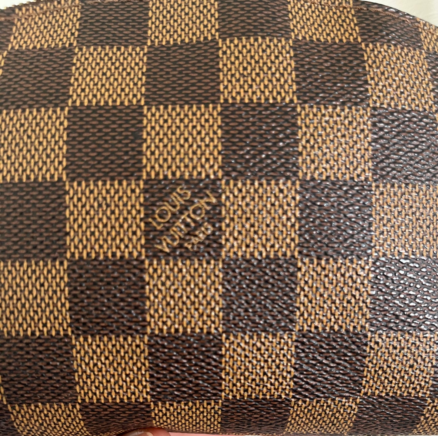 Authentic Louis Vuitton Cosmetics Pouch Damier Ebene/Converted/with Added Generic D-rings and Chain Strap